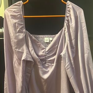 GAP Satin Puff Sleeve Sweetheart Lavender Ruched Blouse